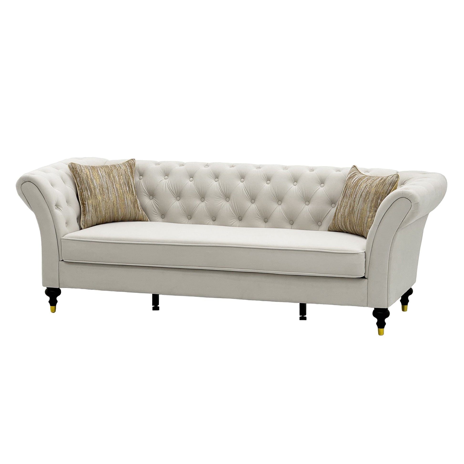 88.5in Chesterfield sofa by HouseOfZazla in cream tufted fabric on Tampa Home & Garden Store