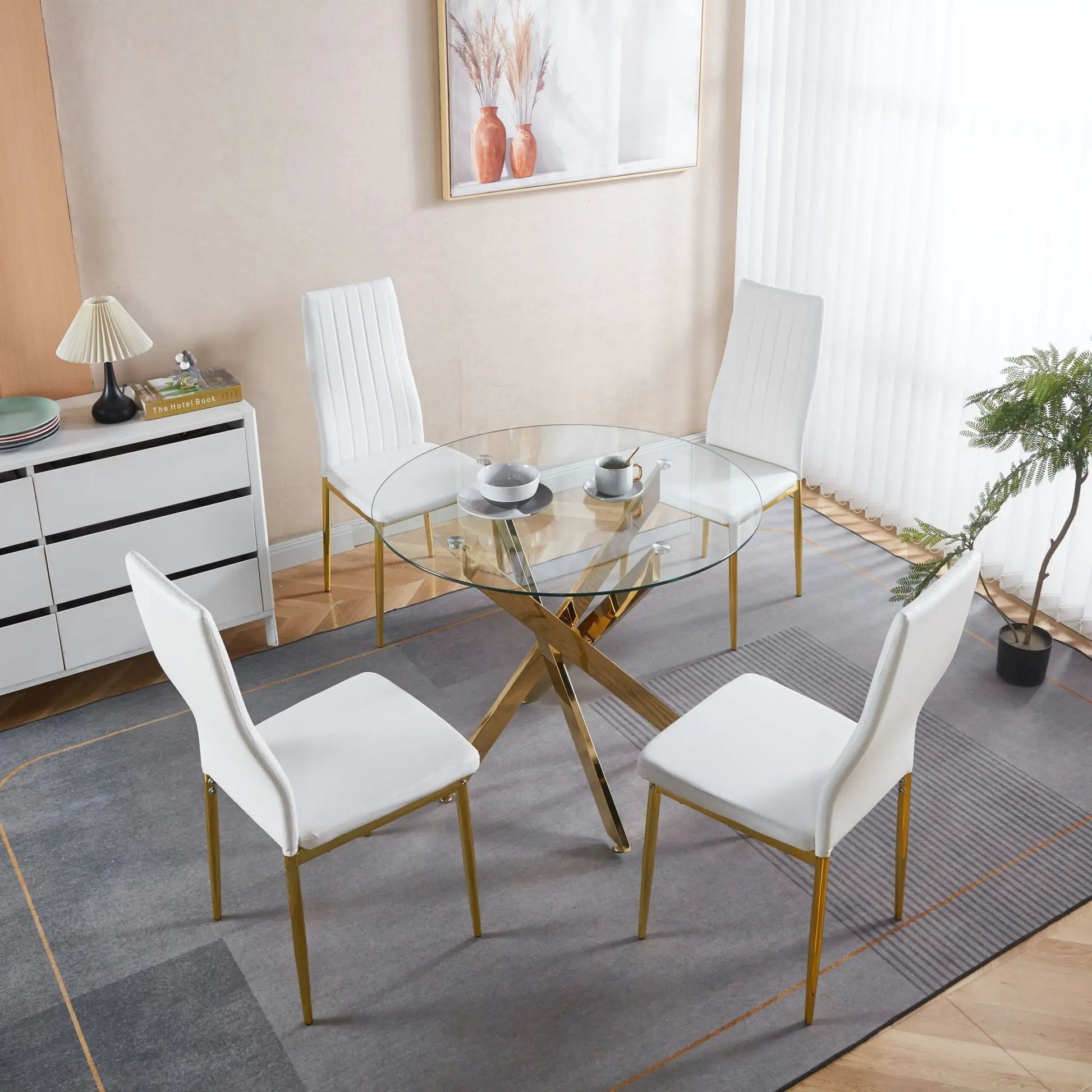 Elegant Legs Dining Chair set of 4, white upholstery with gold legs for a glass dining table on Tampa Home & Garden Store