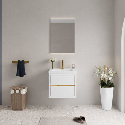 24-in wall-mounted bathroom vanity with sink and storage cabinet, white with gold hardware on Tampa Home & Garden Store