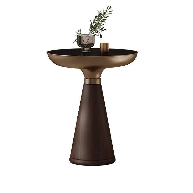 Tempered glass round side table with bronze top and dark wood pedestal by FLIPSTYLEZLLC on Tampa Home & Garden Store