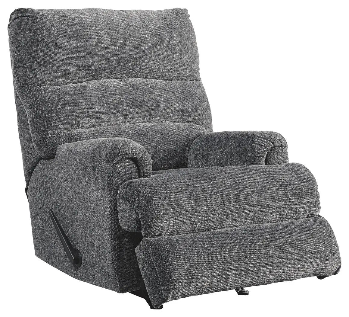 Man Fort Rocker Recliner in dark gray textured fabric with plush arms by Unique Piece Furniture on Tampa Home & Garden Store