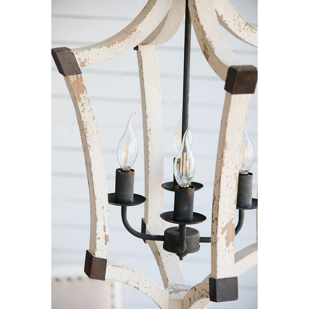 4 Light Chandelier cream finish with black metal candle holders adjustable chain on Tampa Home & Garden Store