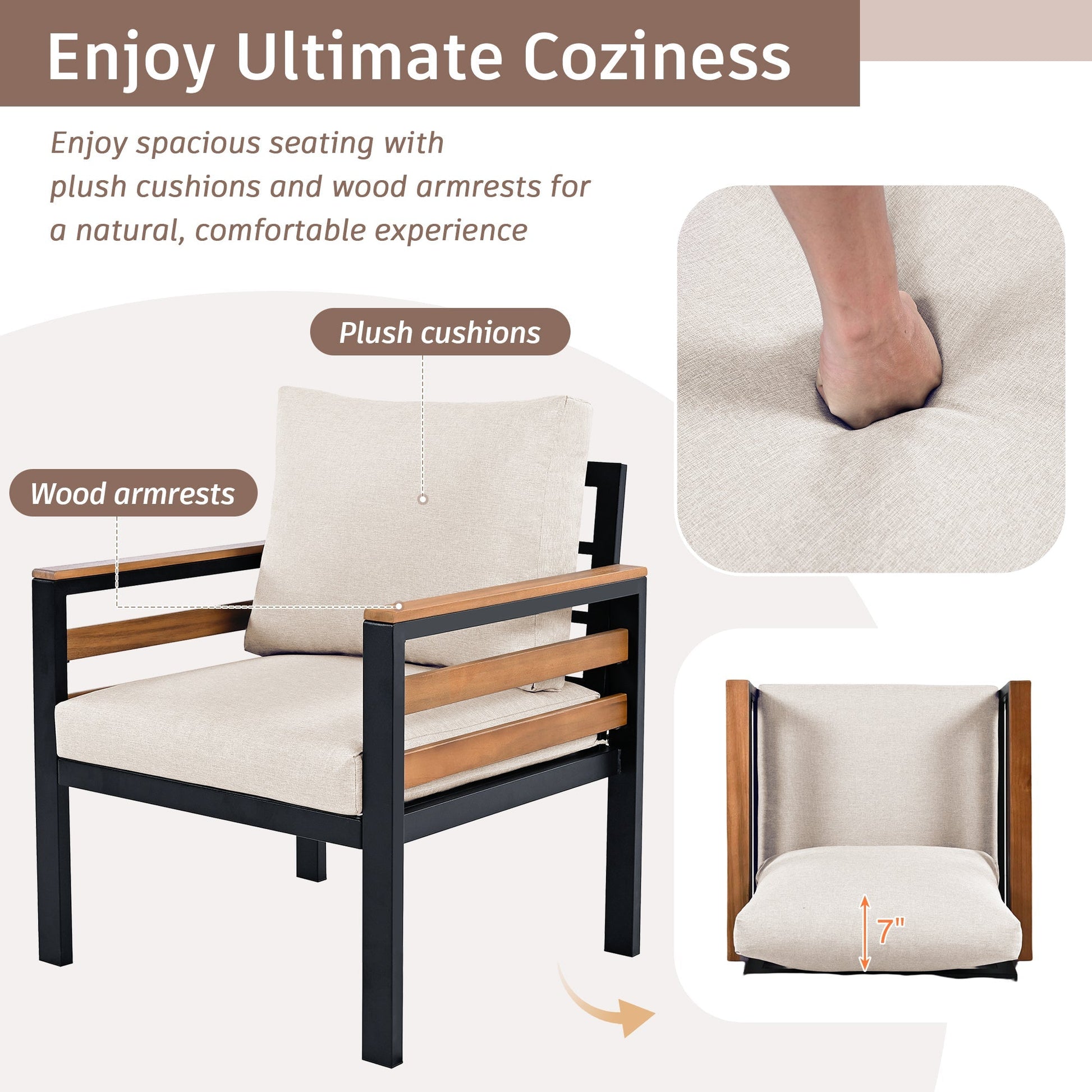 Go 4-Piece Outdoor Furniture Sofa Set by HouseOfZazla with beige cushions and wood armrests on Tampa Home & Garden Store