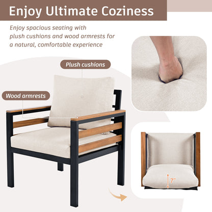 Go 4-Piece Outdoor Furniture Sofa Set by HouseOfZazla with beige cushions and wood armrests on Tampa Home & Garden Store
