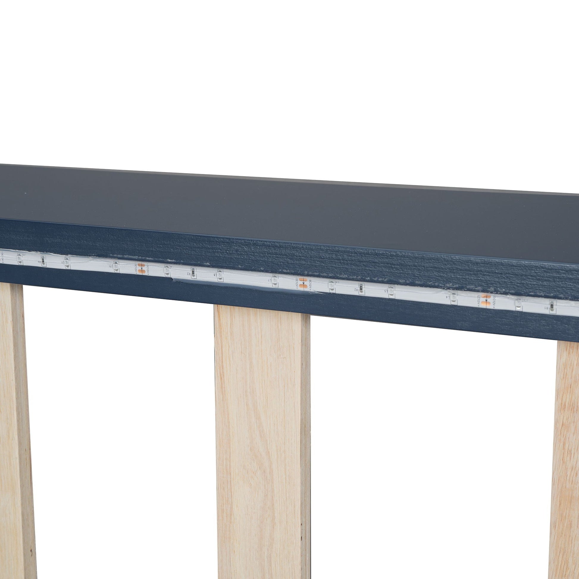 Car bed platform with LED lighting along edge, dark gray finish, natural wood legs on Tampa Home & Garden Store