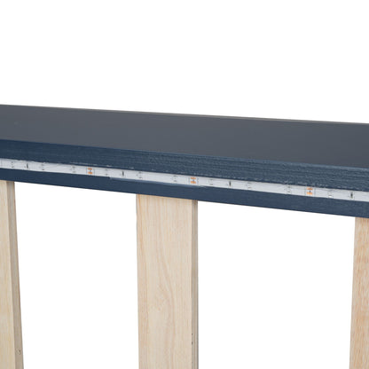 Car bed platform with LED lighting along edge, dark gray finish, natural wood legs on Tampa Home & Garden Store