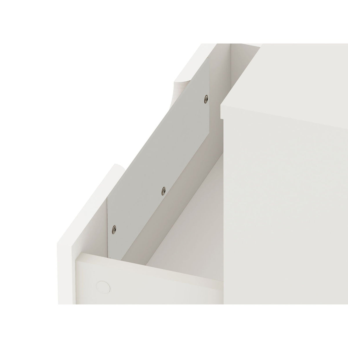 Rockefeller white nightstand with 1 drawer and metal legs, side panels with screws on Tampa Home & Garden Store
