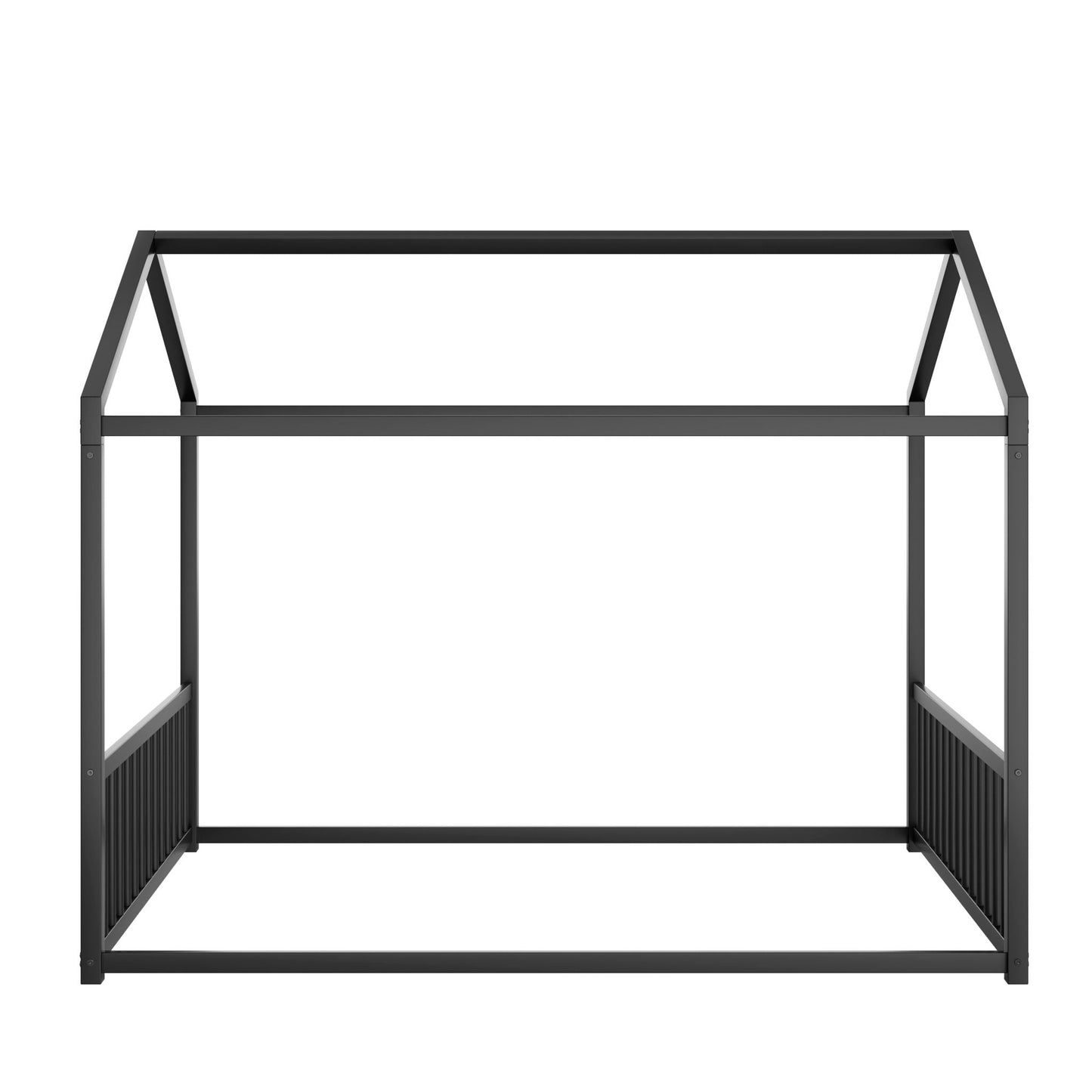 Montessori floor bed frame in black metal with safety guardrails and A-frame supports on Tampa Home & Garden Store