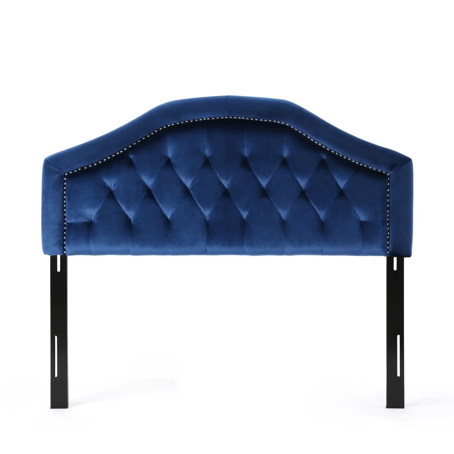 Kaarina Contemporary Tufted Fabric Headboard arched blue velvet with nailhead trim on Tampa Home & Garden Store