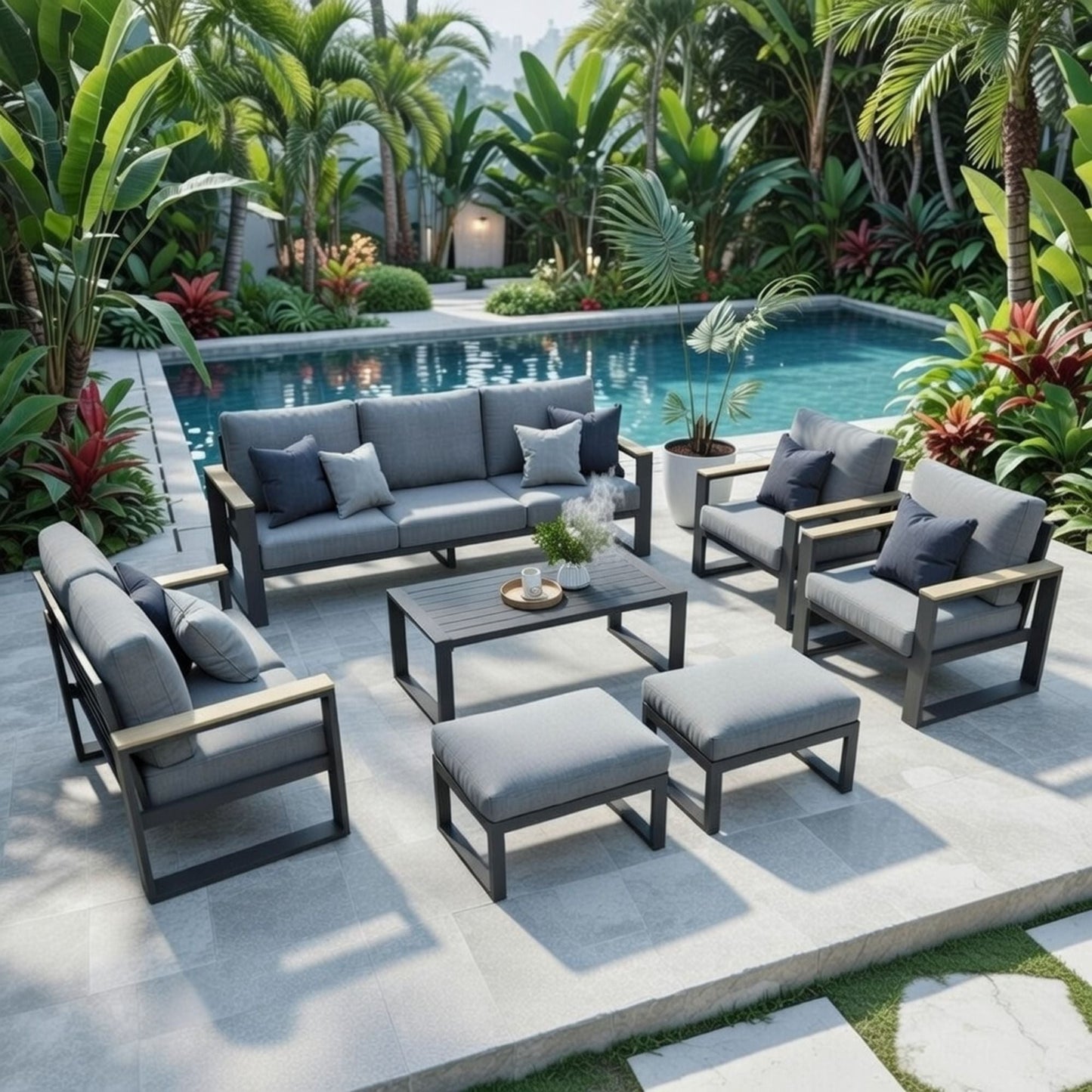 Modern Outdoor Sofa Set with the Coffee Table