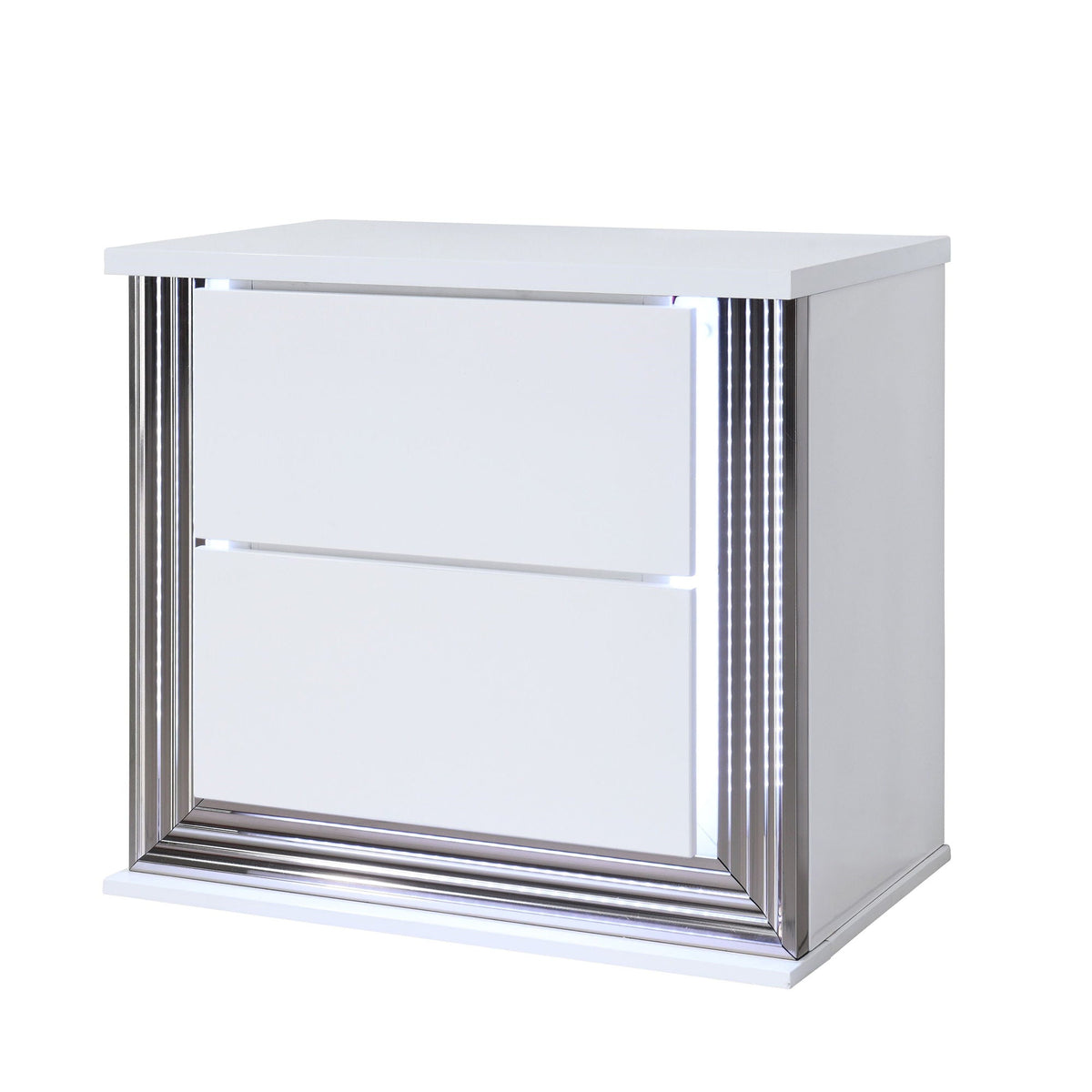 Moon Smooth Nightstand with LED, white finish, chrome frame, HouseOfZazla on Tampa Home & Garden Store