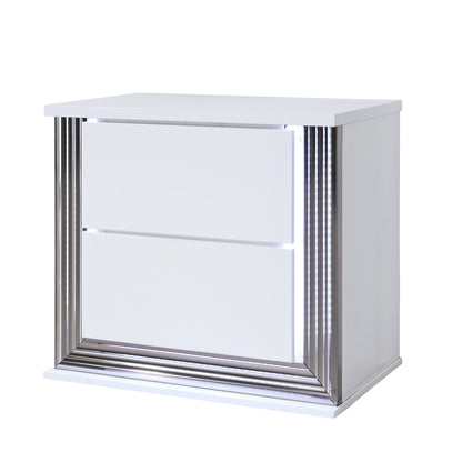 Moon Smooth Nightstand with LED, white finish, chrome frame, HouseOfZazla on Tampa Home & Garden Store