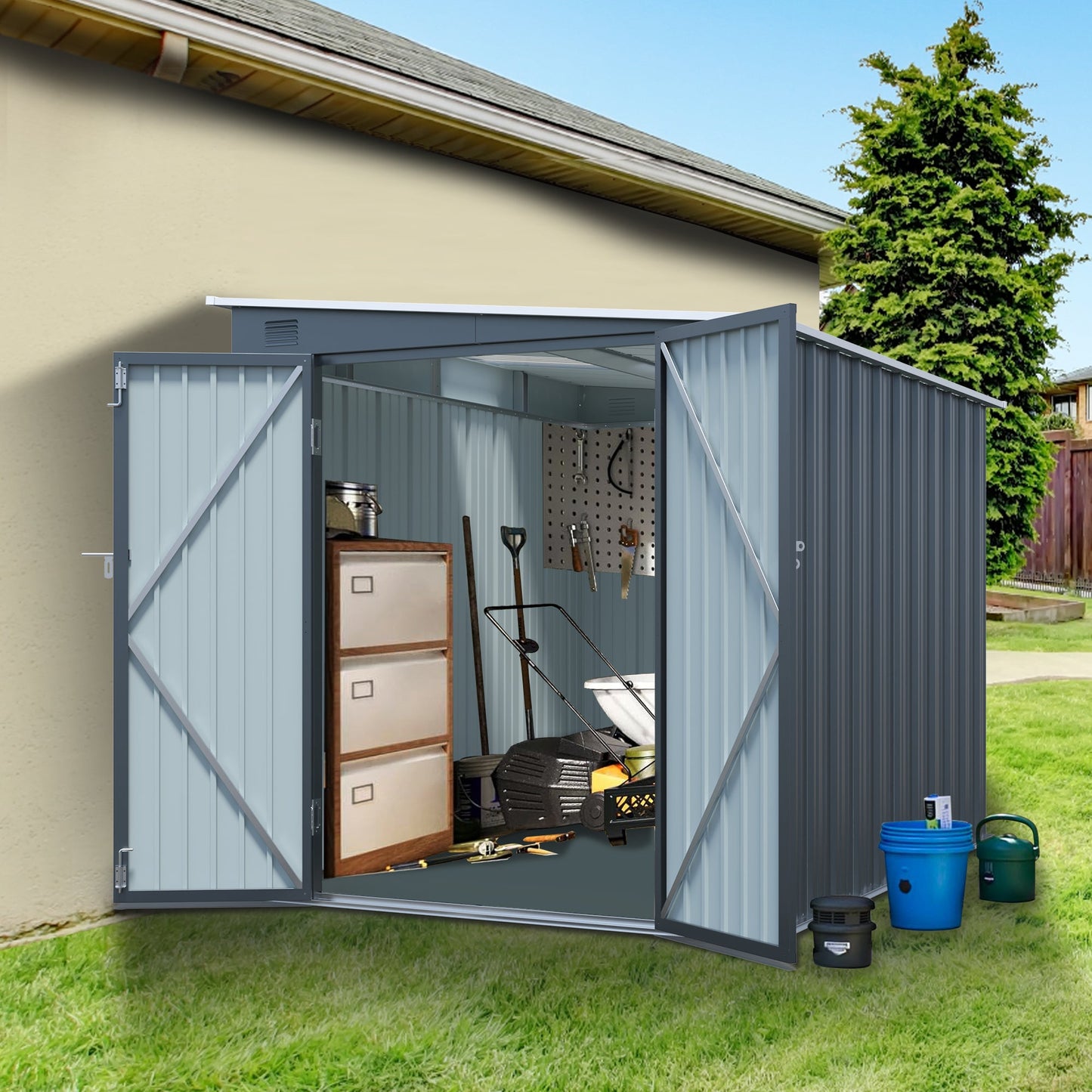 6x8ft Galvanized Steel Shed for Yard and Garden