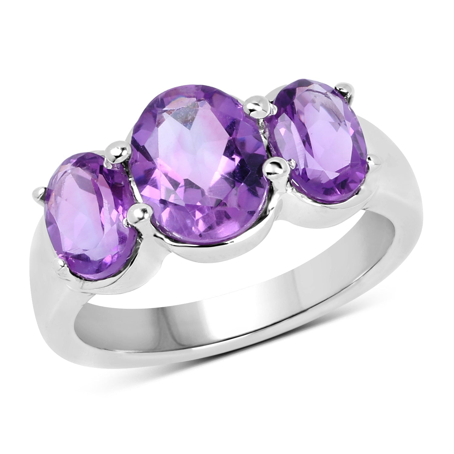 Amethyst three-stone ring 3.20 ct in .925 sterling silver by Bids.com with purple gems on Tampa Home & Garden Store