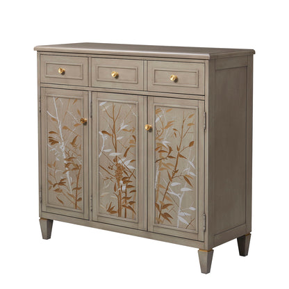 Dauphin Handpainted Entryway Storage Cabinet Gray Cashmere with gold knobs and floral doors on Tampa Home & Garden Store
