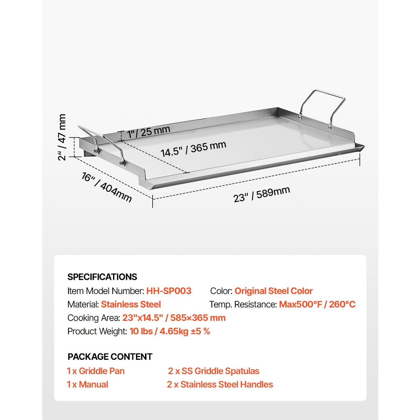 Flat top stainless steel griddle pan 23x16 in with side handles HouseOfZazla on Tampa Home & Garden Store
