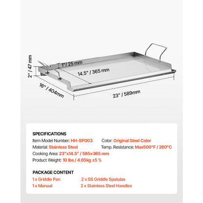 Flat top stainless steel griddle pan 23x16 in with side handles HouseOfZazla on Tampa Home & Garden Store