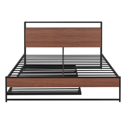 Platform Bed Frame With Trundle and USB Ports
