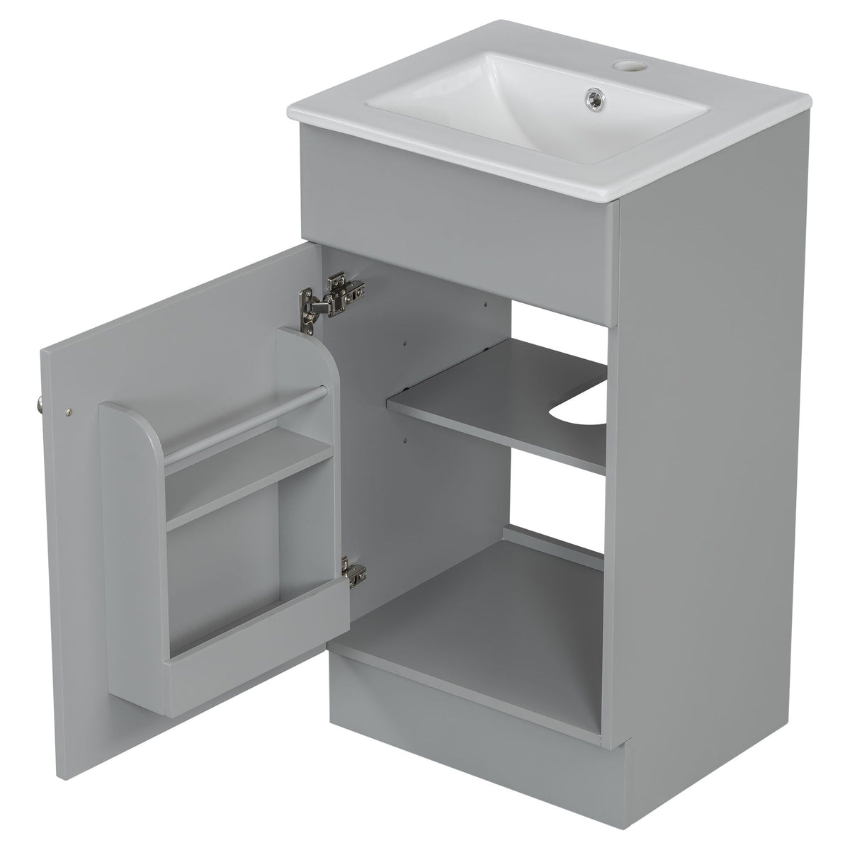 Bathroom vanity with white sink on gray cabinet and adjustable shelf by HouseOfZazla on Tampa Home & Garden Store
