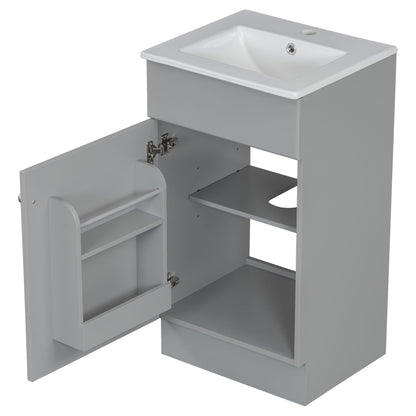 Bathroom vanity with white sink on gray cabinet and adjustable shelf by HouseOfZazla on Tampa Home & Garden Store