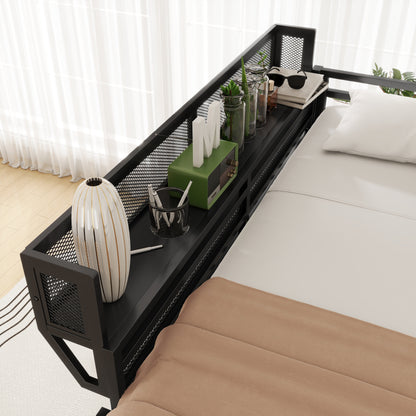Full size loft bed with ladder and storage shelves in black metal by HouseOfZazla on Tampa Home & Garden Store