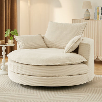 Swivel barrel chair with cushion and pillows in cream ribbed fabric HouseOfZazla swing chair on Tampa Home & Garden Store