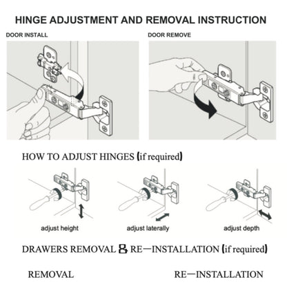 Tulio 48in bathroom vanity hinge adjustment and removal instruction diagrams on Tampa Home & Garden Store