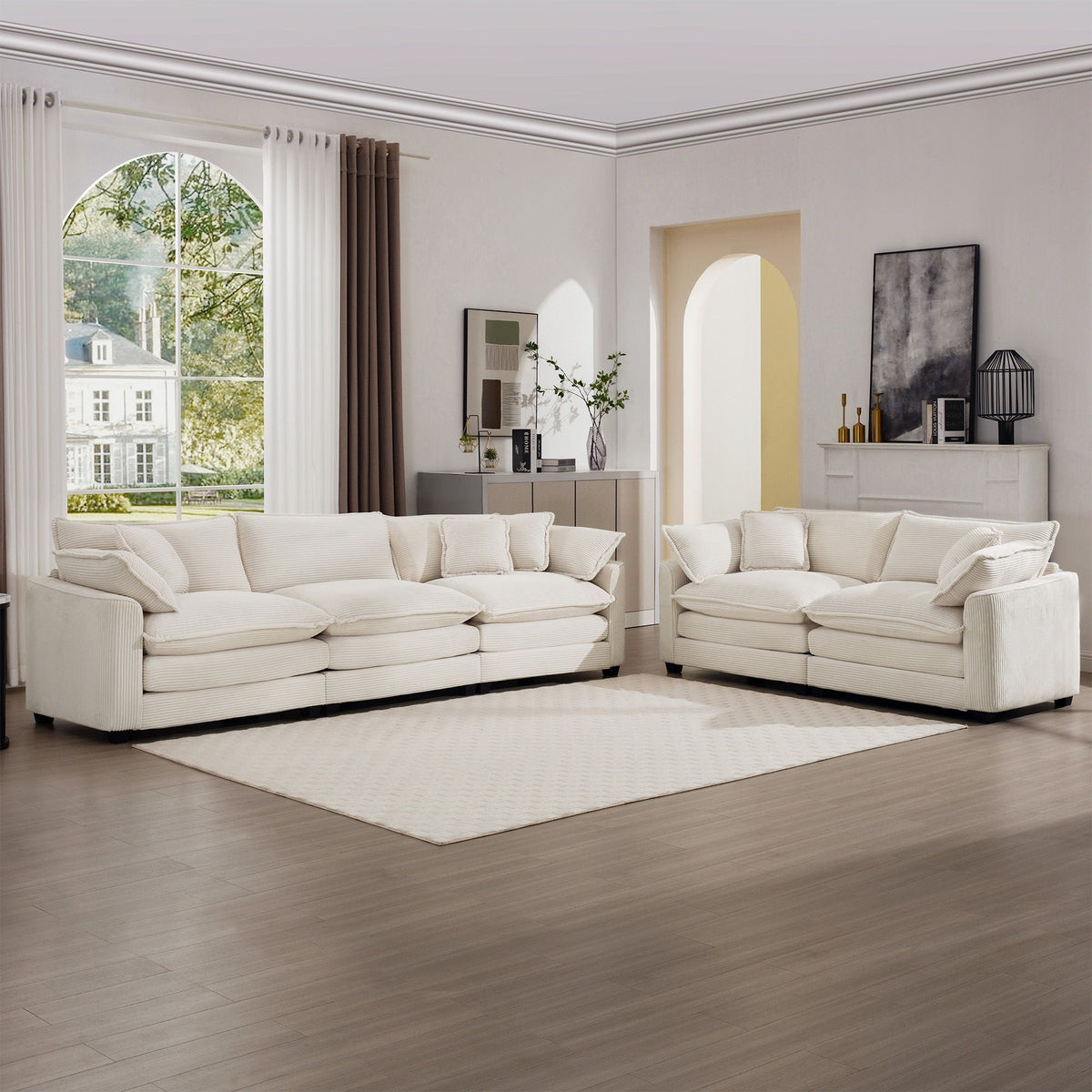 HouseOfZazla 3-piece oversized sectional sofa set in cream with deep seats on Tampa Home & Garden Store