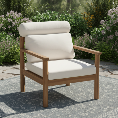 Acacia Wood Patio Chair and Outdoor Cushion Set