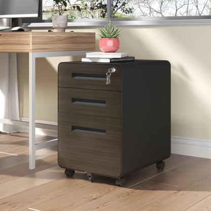 3-drawer mobile filing cabinet with lock and casters in black wood finish on Tampa Home & Garden Store