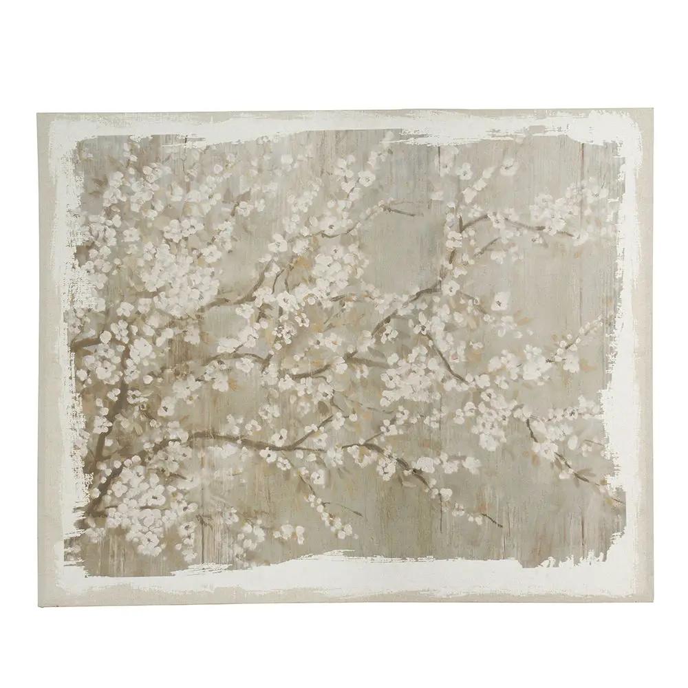 Cherry Blossom Canvas Art Print Gray White Matte