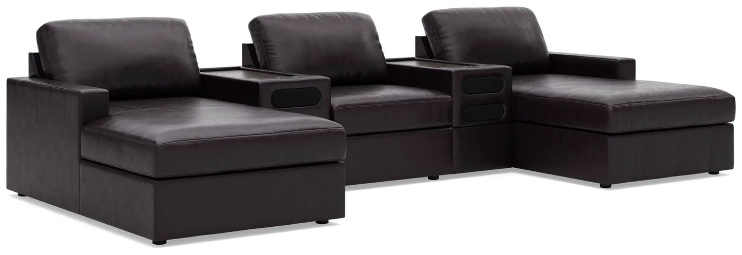 ModMax II 4-piece Sectional in black leather with cupholders by Unique Piece Furniture on Tampa Home & Garden Store