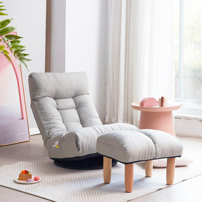 HouseOfZazla adjustable Japanese reclining floor chair with gray upholstery and wooden legs on Tampa Home & Garden Store