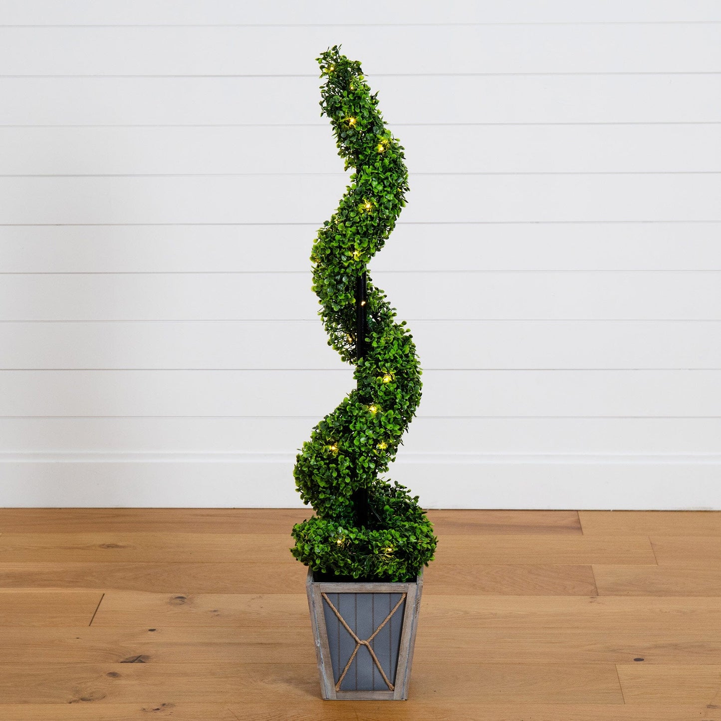 45” UV Resistant Artificial Boxwood Spiral Topiary Tree with LED Lights in Decorative Planter (Indoor/Outdoor) - Tampa Home & Garden Store