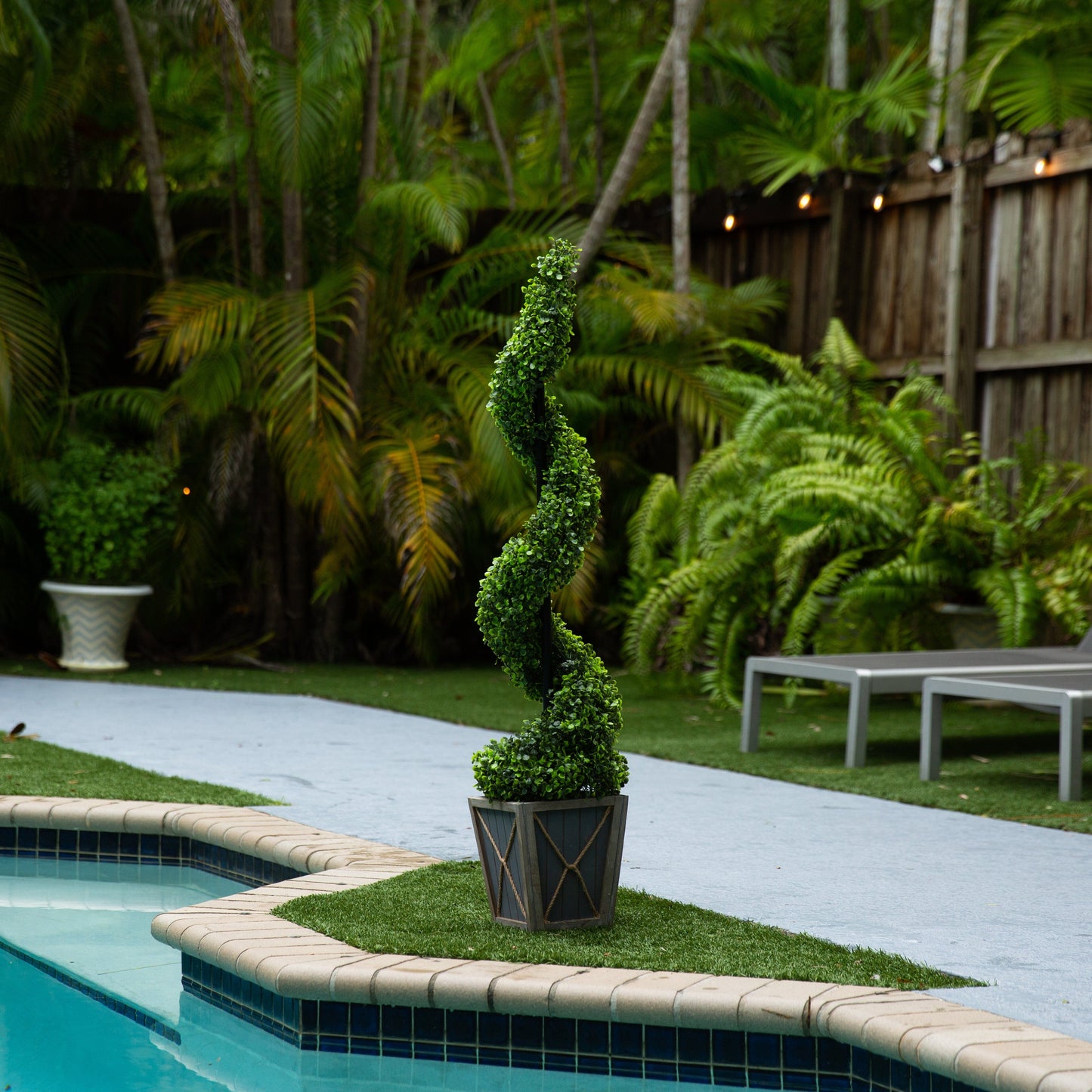 45” UV Resistant Artificial Boxwood Spiral Topiary Tree with LED Lights in Decorative Planter (Indoor/Outdoor) - Tampa Home & Garden Store