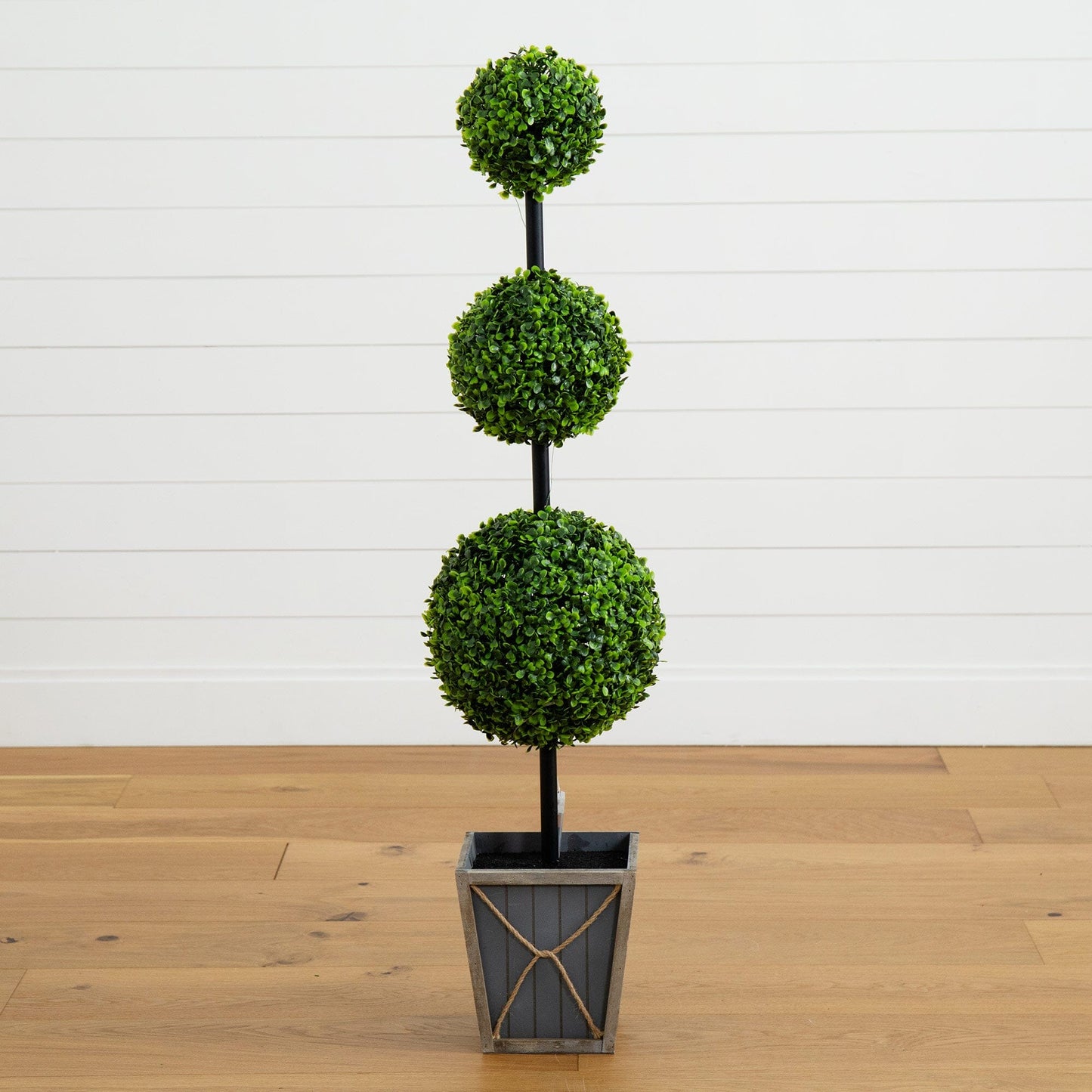 45" UV Resistant Artificial Triple Ball Boxwood Topiary with LED Lights in Decorative Planter (Indoor/Outdoor) - Tampa Home & Garden Store