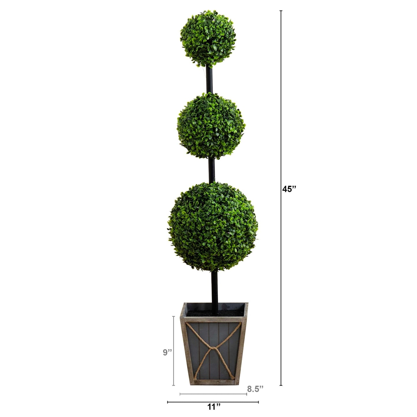 45" UV Resistant Artificial Triple Ball Boxwood Topiary with LED Lights in Decorative Planter (Indoor/Outdoor) - Tampa Home & Garden Store