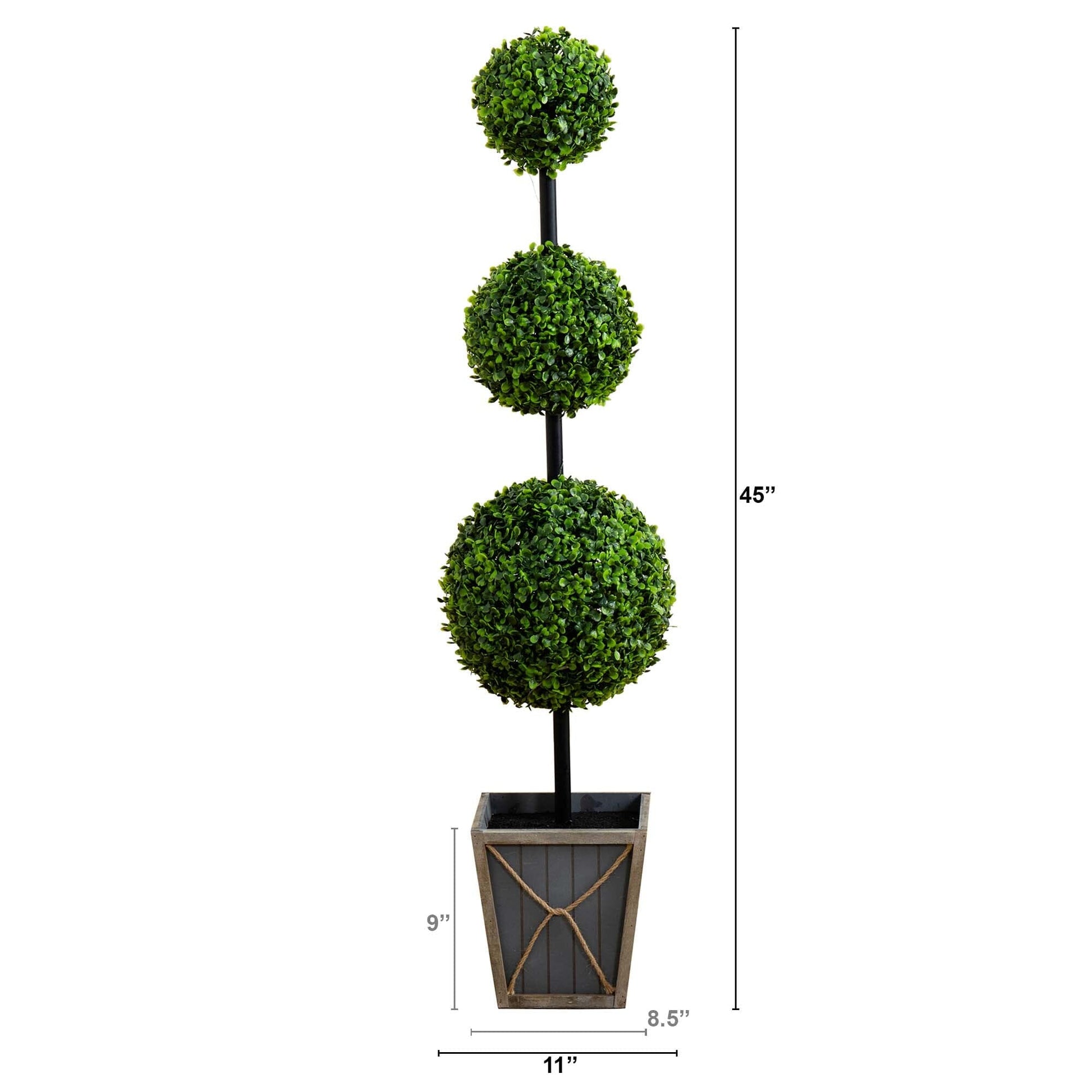 45" UV Resistant Artificial Triple Ball Boxwood Topiary with LED Lights in Decorative Planter (Indoor/Outdoor) - Tampa Home & Garden Store