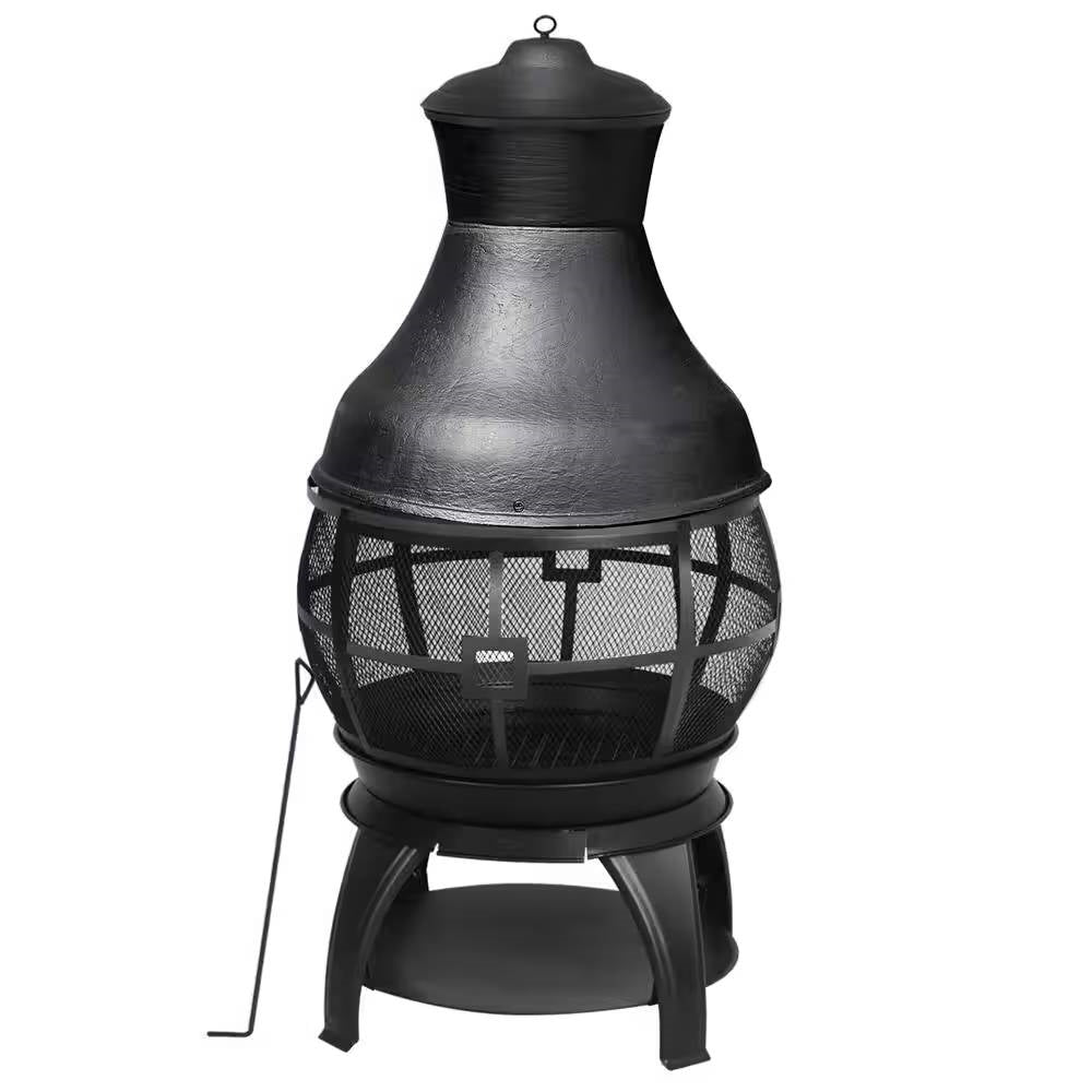 45-inch Black Cast Iron and Steel Outdoor Fire Pit Chimenea - Tampa Home & Garden Store