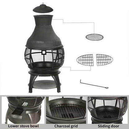 45-inch Black Cast Iron and Steel Outdoor Fire Pit Chimenea - Tampa Home & Garden Store