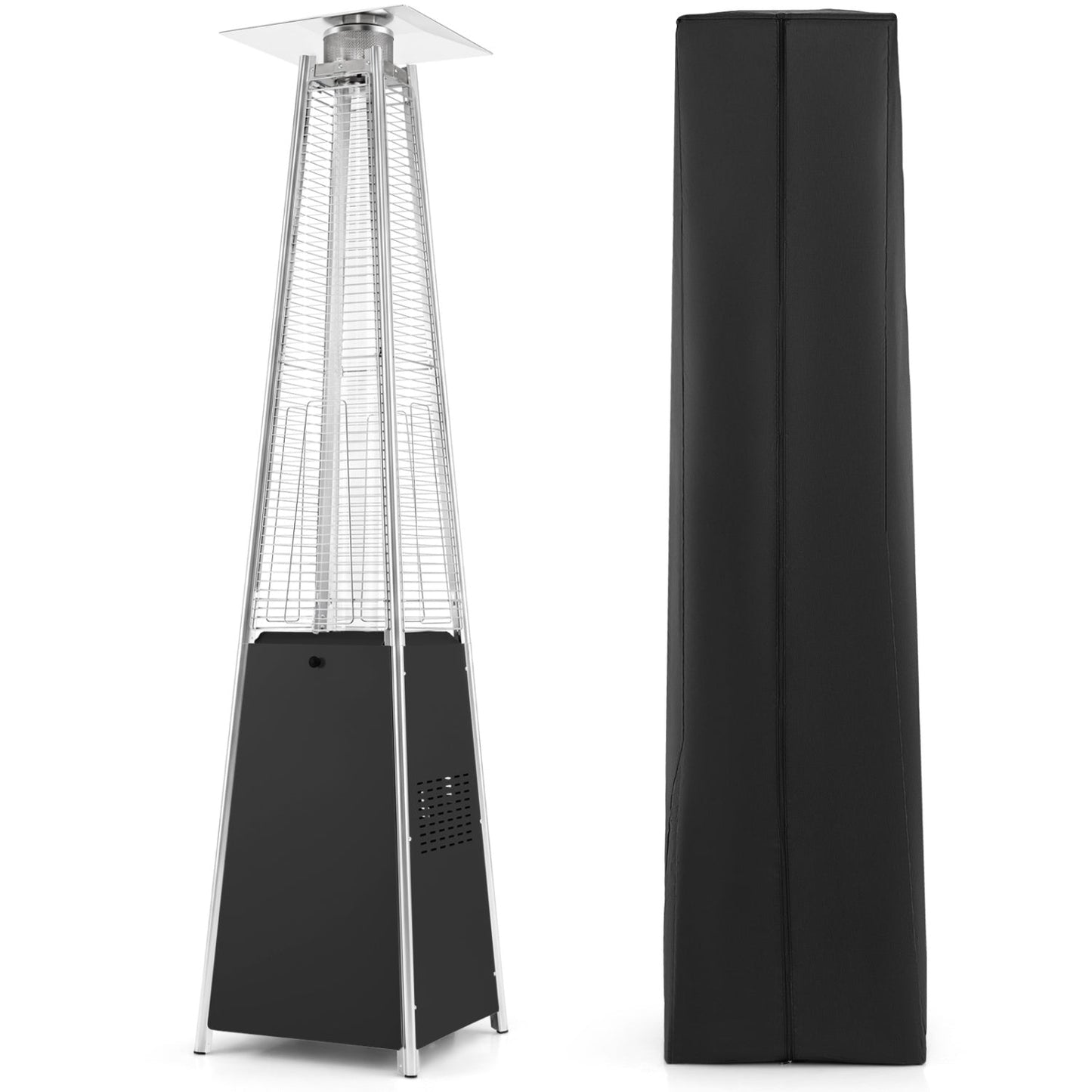 Pyramid Patio Heater 45000 BTU by DirectDeals with wheeled stand and protective cover on Tampa Home & Garden Store