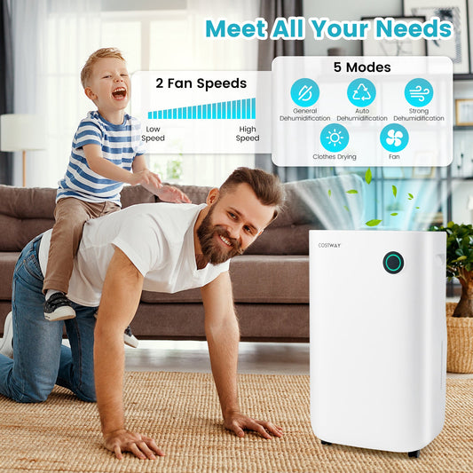 4500 Sq. Ft Dehumidifier with 5 Modes and 3-Color Indicator Light-White - Tampa Home & Garden Store