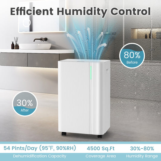 4500 Sq.Ft 54 Pints Dehumidifier with Drain Hose for Home-White - Tampa Home & Garden Store