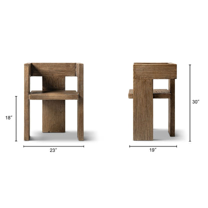 Sculptural Block Accent Chair in reclaimed elm brown, pair shown on Tampa Home & Garden Store