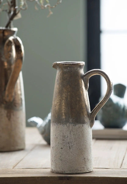 Candia Terracotta Pitcher by Unique Piece Furniture, rustic weathered glaze with curved handle on Tampa Home & Garden Store