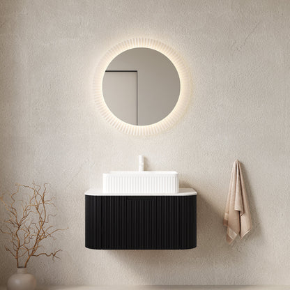 DINA 30in bathroom vanity & sink, black ribbed cabinet with white sink at Tampa Home Store on Tampa Home & Garden Store