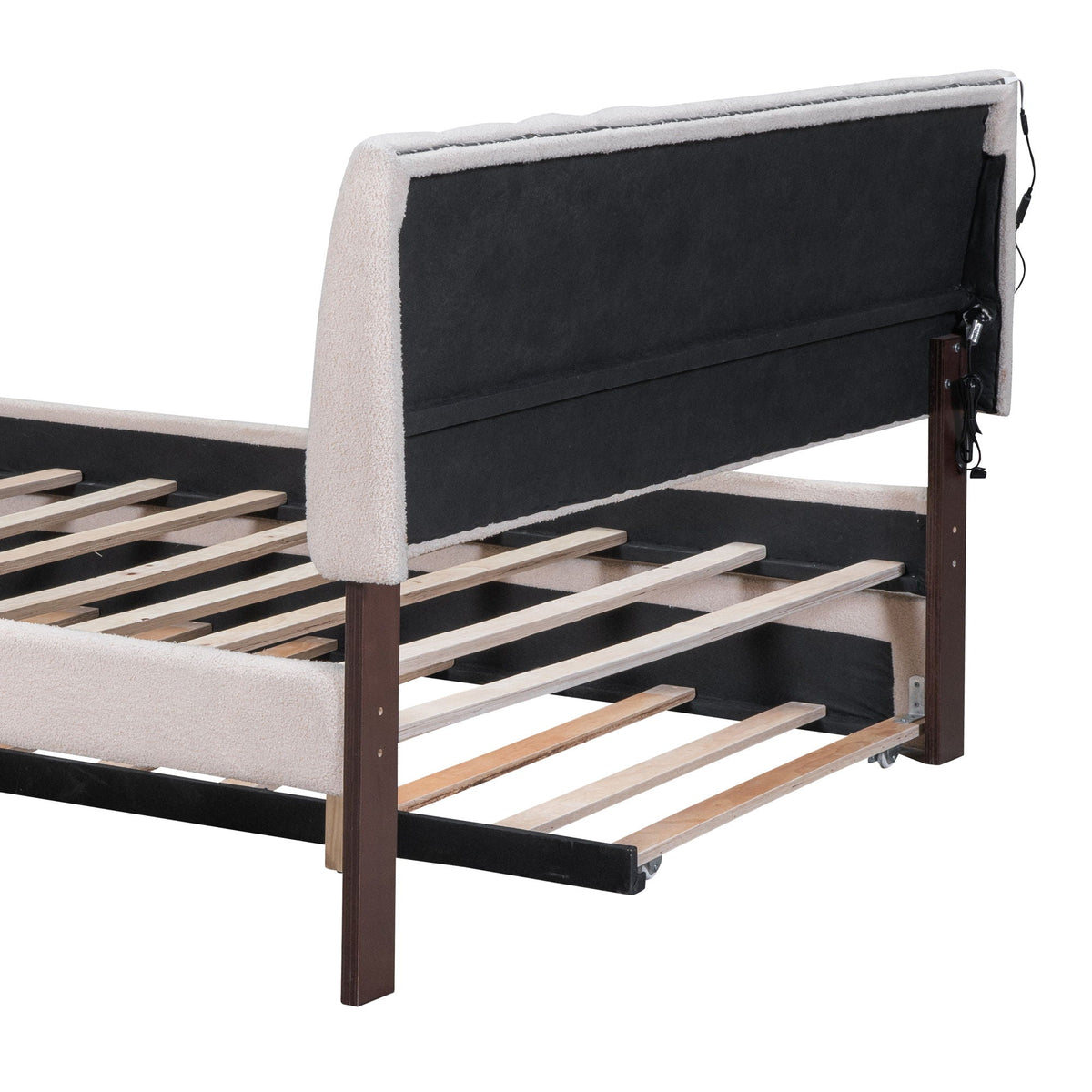 Upholstered Platform Bed With Trundle beige frame black headboard panel HouseOfZazla base on Tampa Home & Garden Store