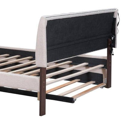 Upholstered Platform Bed With Trundle beige frame black headboard panel HouseOfZazla base on Tampa Home & Garden Store