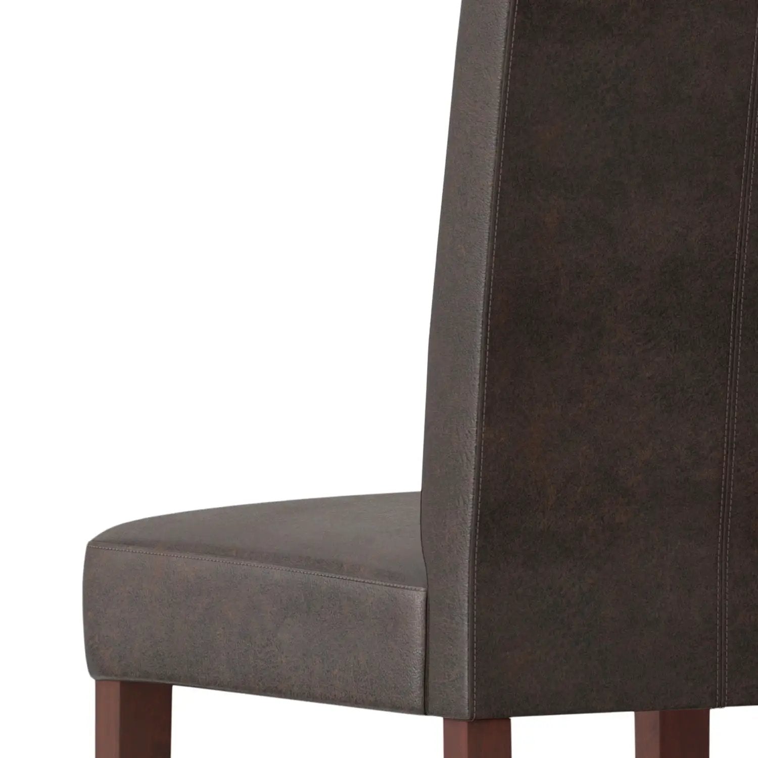 Acadian Upholstered Parson Dining Chair in dark brown faux leather with espresso legs on Tampa Home & Garden Store