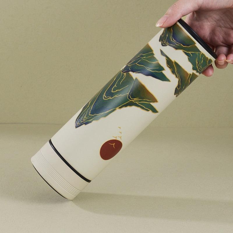 Stevvex 450ml thermos bottle with green mountain art, stainless steel vacuum-insulated bottle on Tampa Home & Garden Store